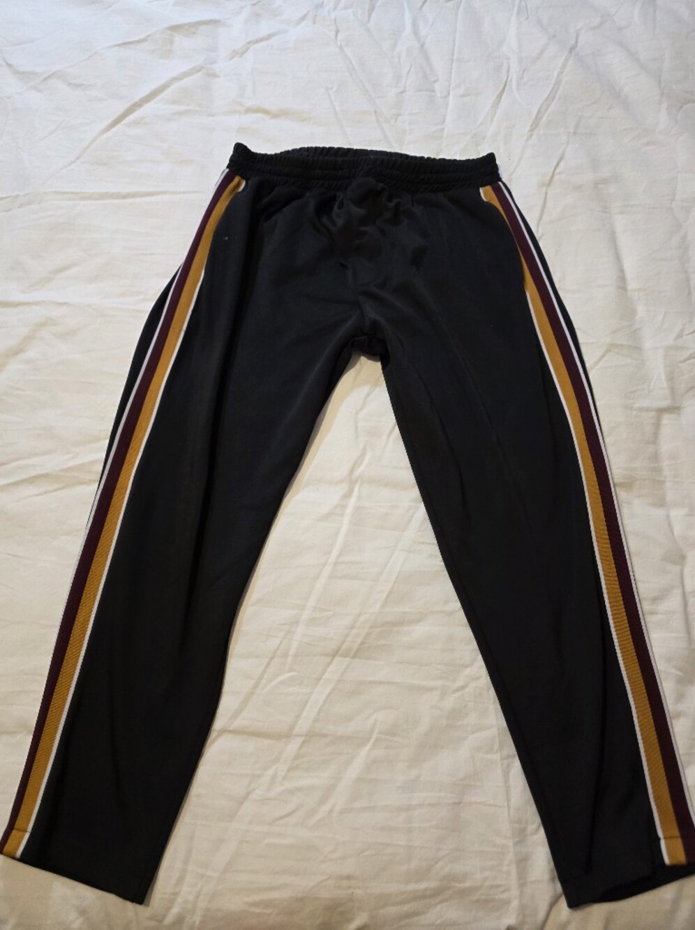 Zara Black Track Pants with Gold and Burgundy Side Stripes Size Xl